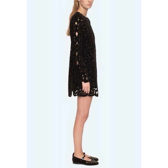 NWT SEA New York Mini Embroidered Long-Sleeve Dana Black Velvet Dress - Picture 4 of 7